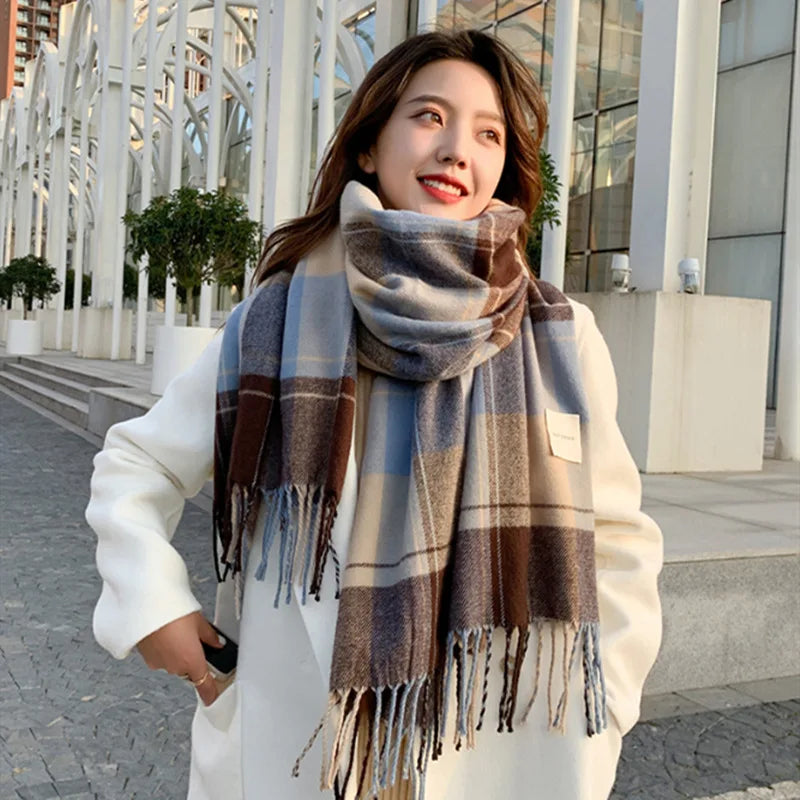 Luxury Plaid Scarf Winter Warm Cashmere Women Long Bandana Pashmina Foulard Female Scarves Tassel Shawl And Wraps 2022 Design