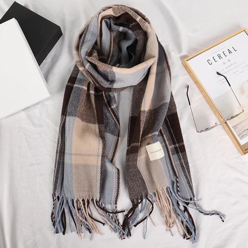 Plaid Long Scarf Winter Warm Cashmere Women Pashmina Foulard Bandana Scarves Female Luxury Hijab Tassel Shawl Wraps 2023 Pareo