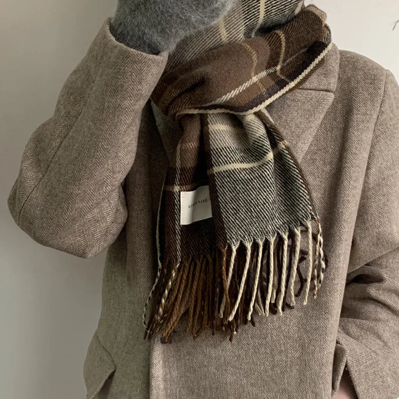 Plaid Long Scarf Winter Warm Cashmere Women Pashmina Foulard Bandana Scarves Female Luxury Hijab Tassel Shawl Wraps 2023 Pareo
