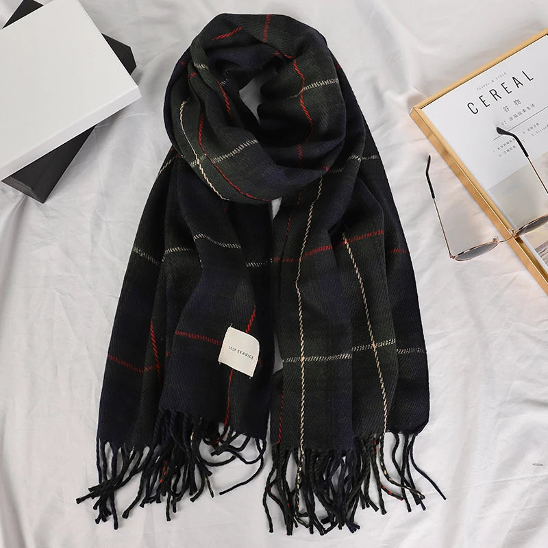 Plaid Long Scarf Winter Warm Cashmere Women Pashmina Foulard Bandana Scarves Female Luxury Hijab Tassel Shawl Wraps 2023 Pareo