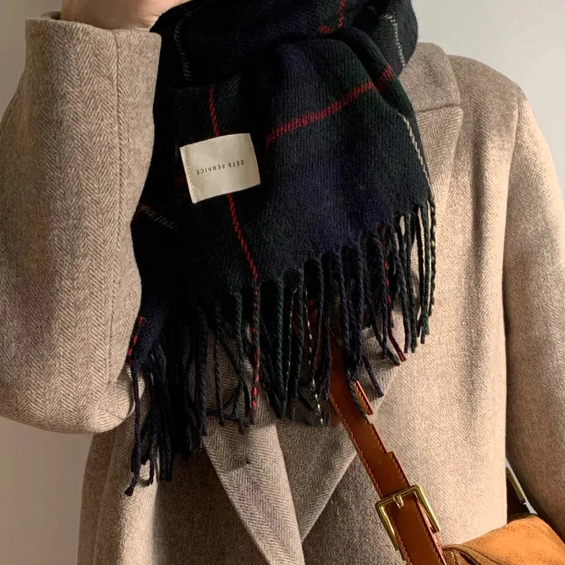 Plaid Long Scarf Winter Warm Cashmere Women Pashmina Foulard Bandana Scarves Female Luxury Hijab Tassel Shawl Wraps 2023 Pareo