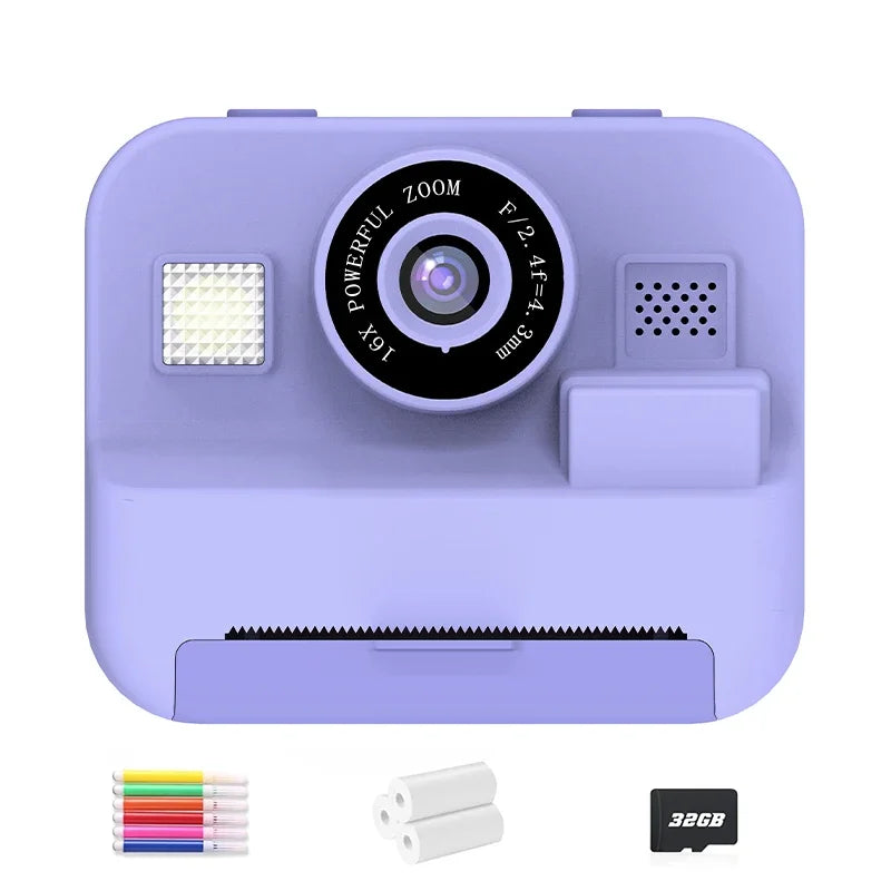 Children's Mini Digital Video Camera with Thermal Printing & Multiple Image Stabilization, 32GB Card Included