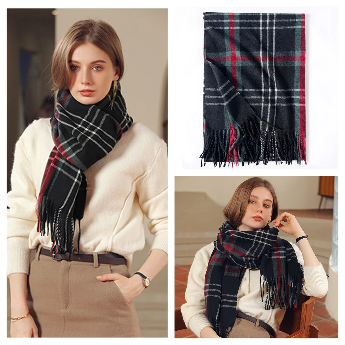 Women Autumn Winter Scarf Lady Cashmere Feeling Muffler Spring Fall Large Blanket Classic Plaid Shawl Soft Warm Wrap Wholesale