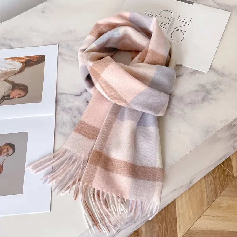 Fashion Classic 100% Wool Plaid Red Scarf Women Couples Autumn Winter Warm Cashmere Thermal Soft Muffler Female Long Wraps Men