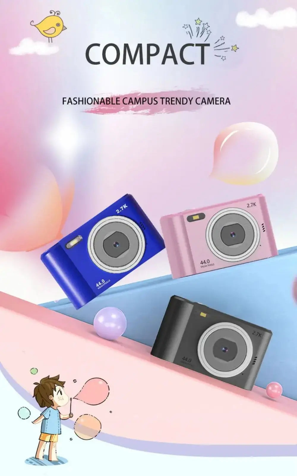 Digital Camera Autofocus Camera for Kid Camcorder with 8x Zoom Compact Cameras 1080P Cameras for Beginner Photography
