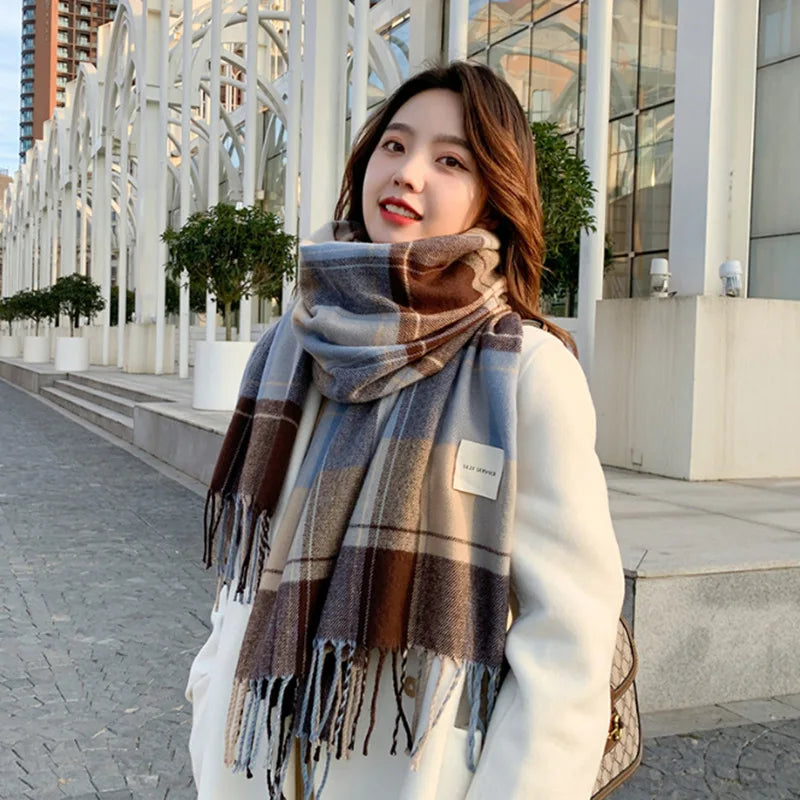 Luxury Plaid Scarf Winter Warm Cashmere Women Long Bandana Pashmina Foulard Female Scarves Tassel Shawl And Wraps 2022 Design