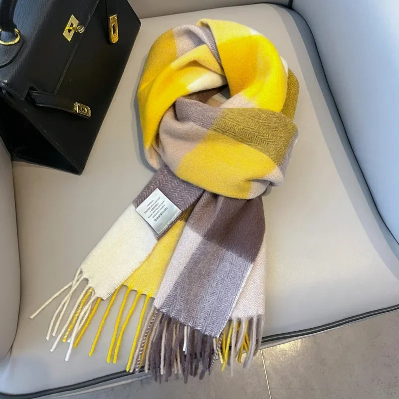 Fashion Classic 100% Wool Plaid Red Scarf Women Couples Autumn Winter Warm Cashmere Thermal Soft Muffler Female Long Wraps Men