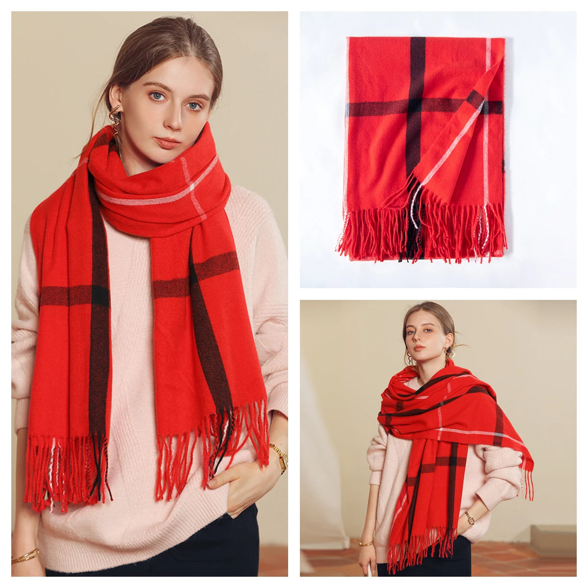 Women Autumn Winter Scarf Lady Cashmere Feeling Muffler Spring Fall Large Blanket Classic Plaid Shawl Soft Warm Wrap Wholesale