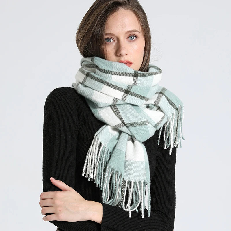 Luxury Plaid Scarf Winter Warm Cashmere Women Long Bandana Pashmina Foulard Female Scarves Tassel Shawl And Wraps 2022 Design