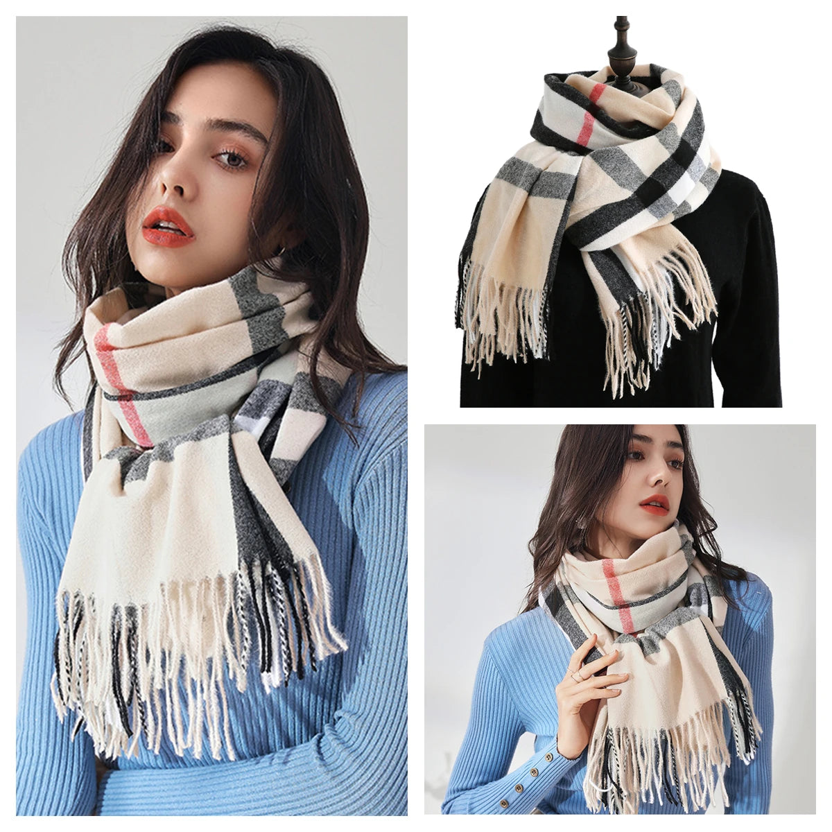 Women Autumn Winter Scarf Lady Cashmere Feeling Muffler Spring Fall Large Blanket Classic Plaid Shawl Soft Warm Wrap Wholesale