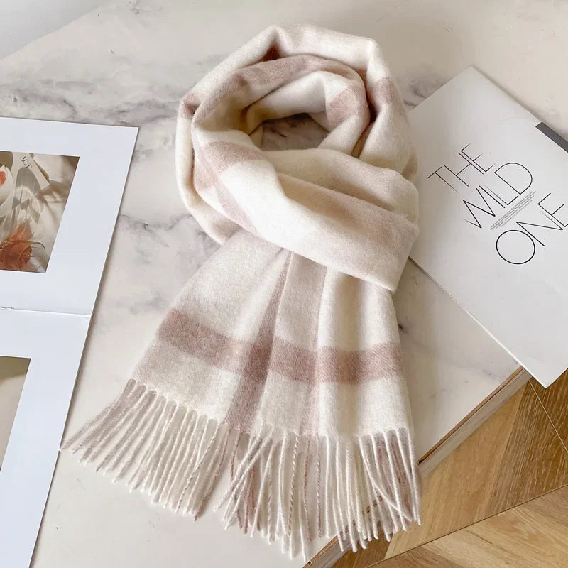 Fashion Classic 100% Wool Plaid Red Scarf Women Couples Autumn Winter Warm Cashmere Thermal Soft Muffler Female Long Wraps Men