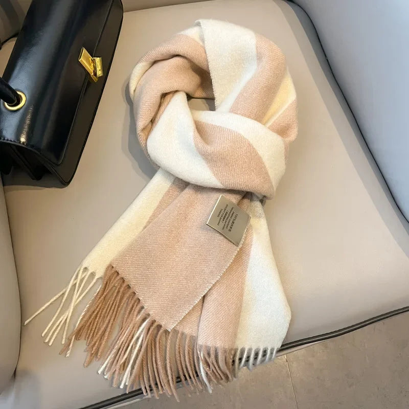 Fashion Classic 100% Wool Plaid Red Scarf Women Couples Autumn Winter Warm Cashmere Thermal Soft Muffler Female Long Wraps Men