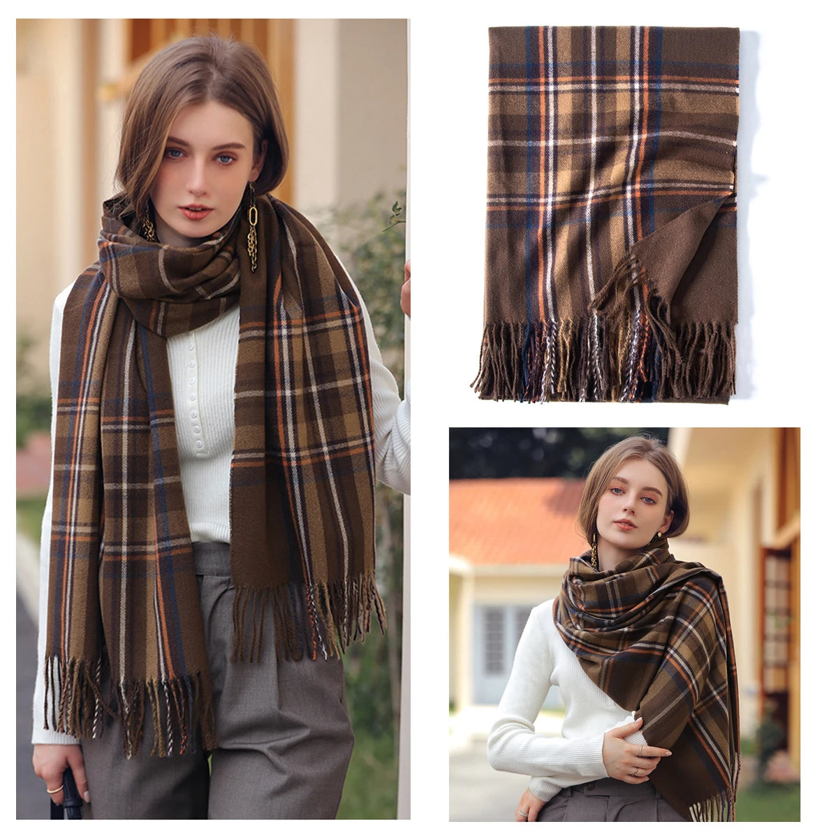 Women Autumn Winter Scarf Lady Cashmere Feeling Muffler Spring Fall Large Blanket Classic Plaid Shawl Soft Warm Wrap Wholesale