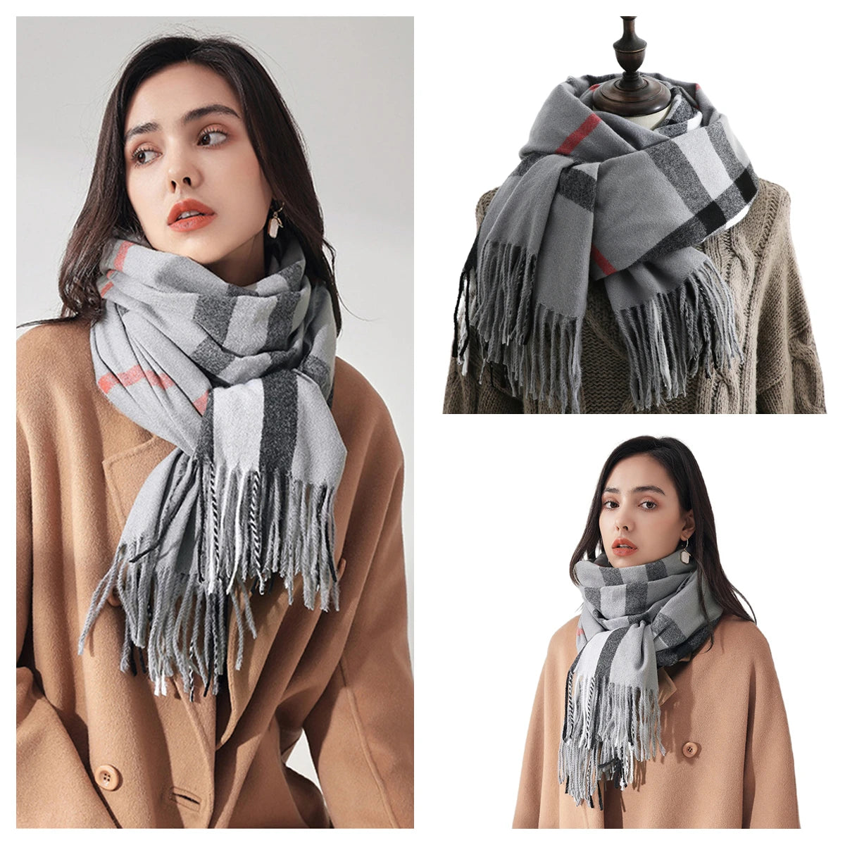 Women Autumn Winter Scarf Lady Cashmere Feeling Muffler Spring Fall Large Blanket Classic Plaid Shawl Soft Warm Wrap Wholesale