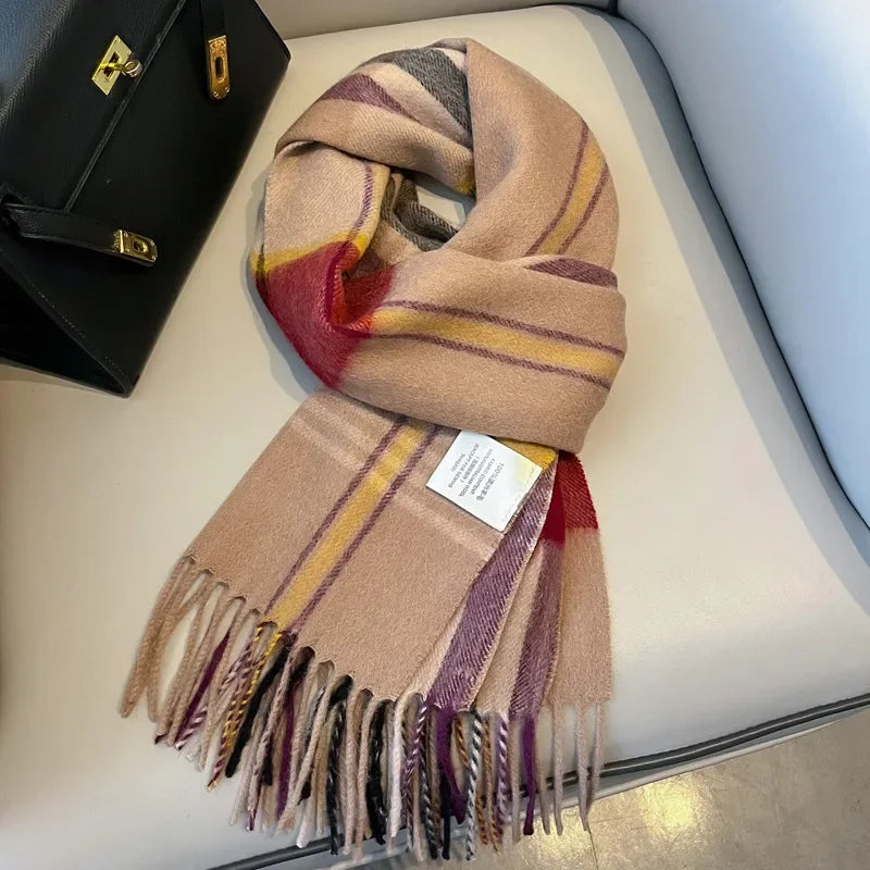 Fashion Classic 100% Wool Plaid Red Scarf Women Couples Autumn Winter Warm Cashmere Thermal Soft Muffler Female Long Wraps Men