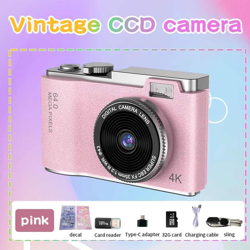 Digital Camera 4K 64MP Photography Camera Video Camcorder Rechargeable Cameras 2.4 inch Screen Camcorder for Kid Adult Beginners