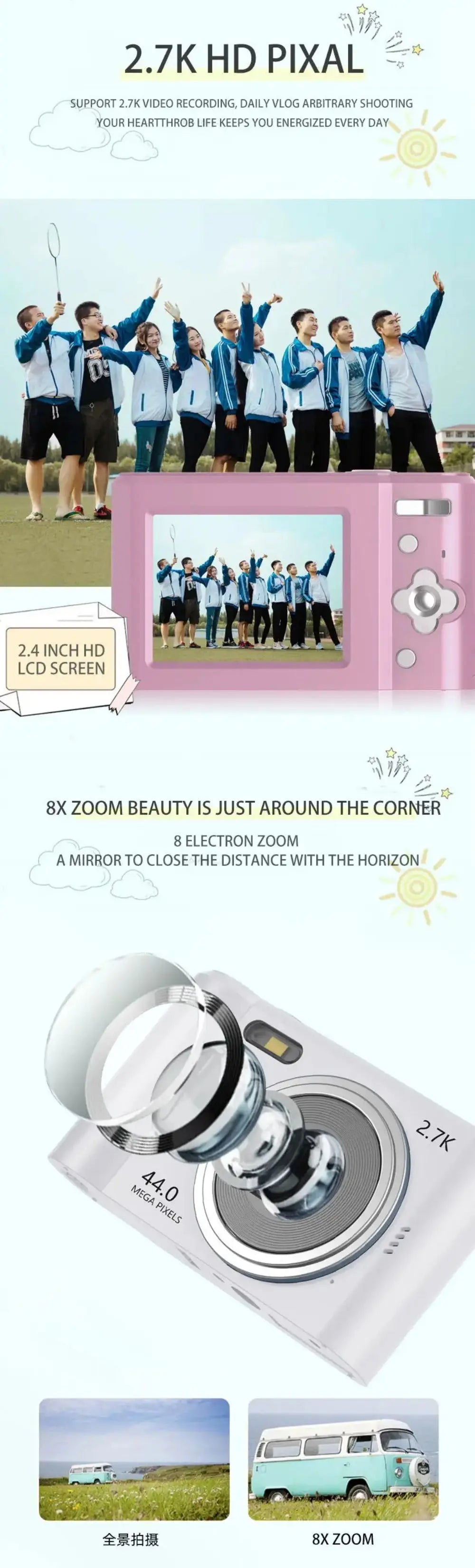 Digital Camera Autofocus Camera for Kid Camcorder with 8x Zoom Compact Cameras 1080P Cameras for Beginner Photography