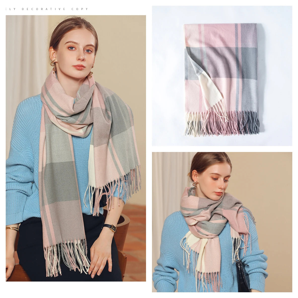 Women Autumn Winter Scarf Lady Cashmere Feeling Muffler Spring Fall Large Blanket Classic Plaid Shawl Soft Warm Wrap Wholesale
