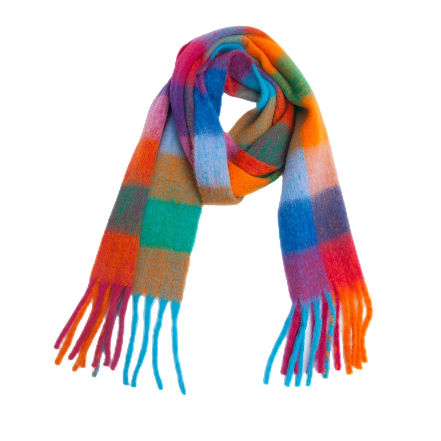 Luxury Brand Women Plaid Scarf Winter Warm Pashmina Shawls Cashmere Thick Wrap Lady Tassel Blanket Scarves Rainbow Hairy Bufanda