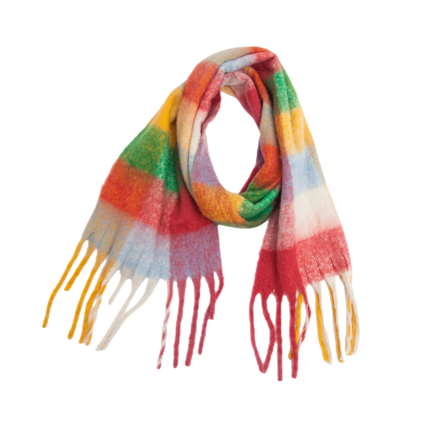 Luxury Brand Women Plaid Scarf Winter Warm Pashmina Shawls Cashmere Thick Wrap Lady Tassel Blanket Scarves Rainbow Hairy Bufanda