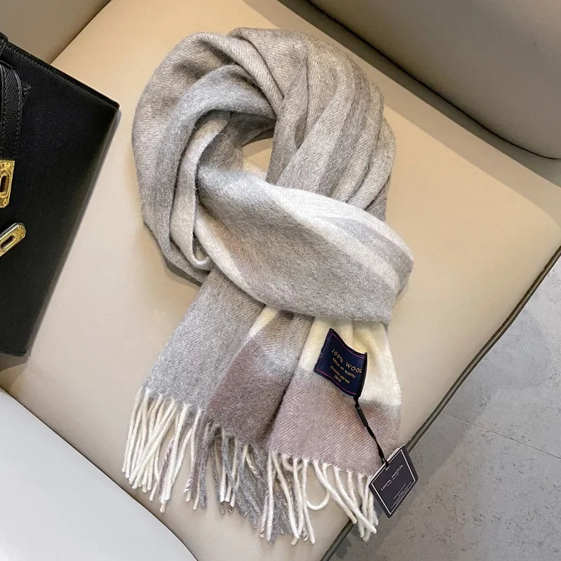 Fashion Classic 100% Wool Plaid Red Scarf Women Couples Autumn Winter Warm Cashmere Thermal Soft Muffler Female Long Wraps Men