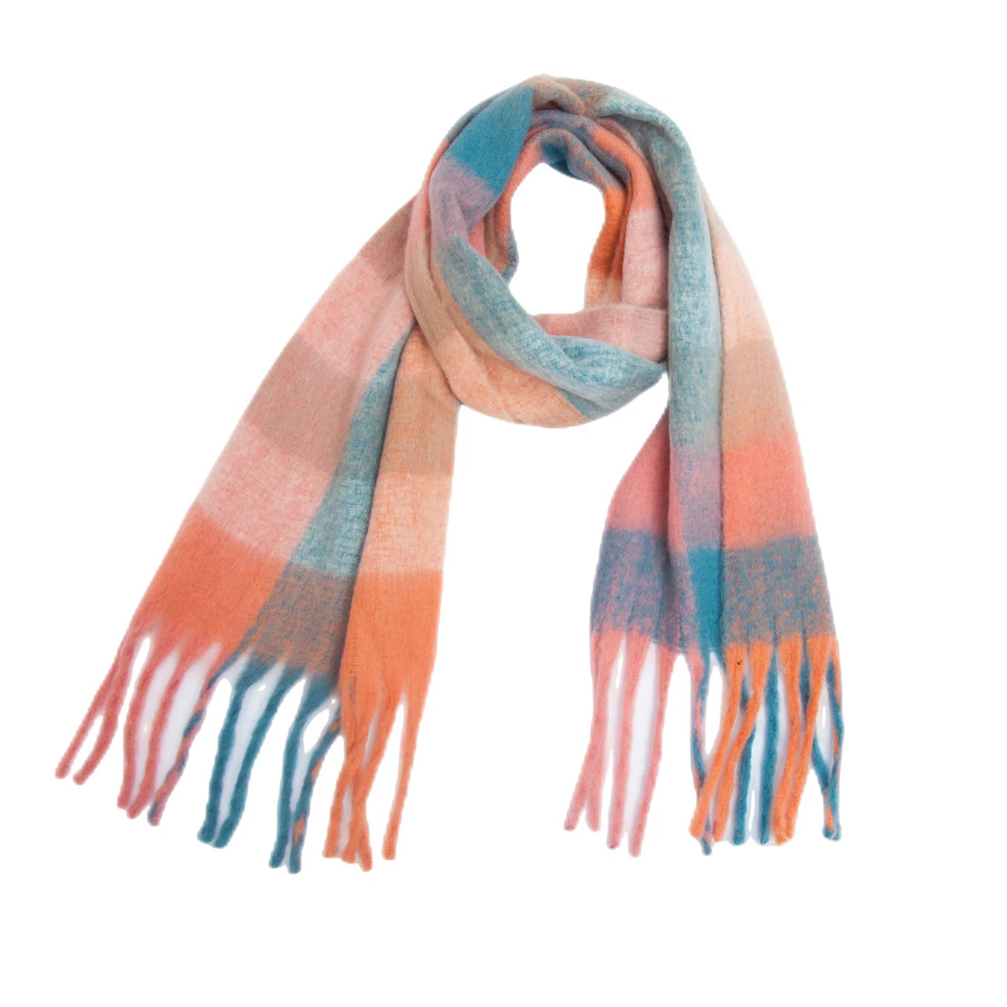 Luxury Brand Women Plaid Scarf Winter Warm Pashmina Shawls Cashmere Thick Wrap Lady Tassel Blanket Scarves Rainbow Hairy Bufanda