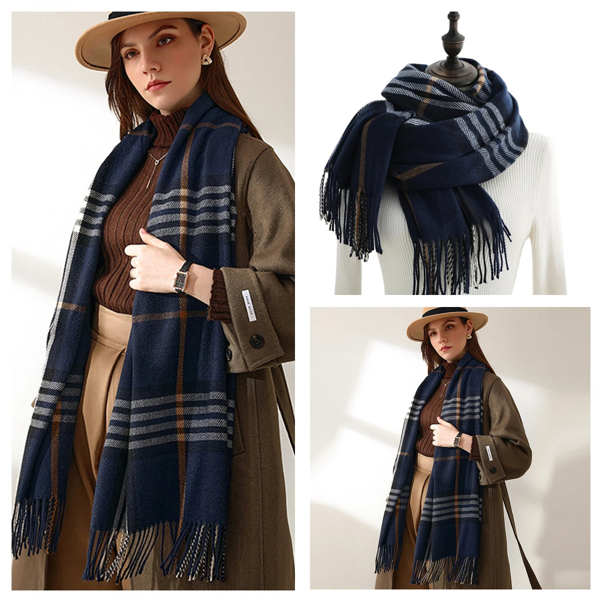 Women Autumn Winter Scarf Lady Cashmere Feeling Muffler Spring Fall Large Blanket Classic Plaid Shawl Soft Warm Wrap Wholesale