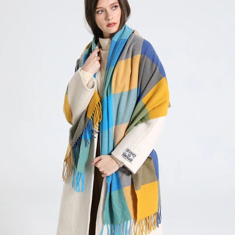 Luxury Plaid Scarf Winter Warm Cashmere Women Long Bandana Pashmina Foulard Female Scarves Tassel Shawl And Wraps 2022 Design