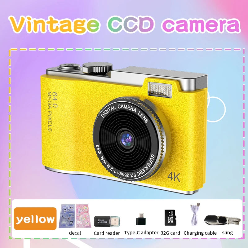 Digital Camera 4K 64MP Photography Camera Video Camcorder Rechargeable Cameras 2.4 inch Screen Camcorder for Kid Adult Beginners