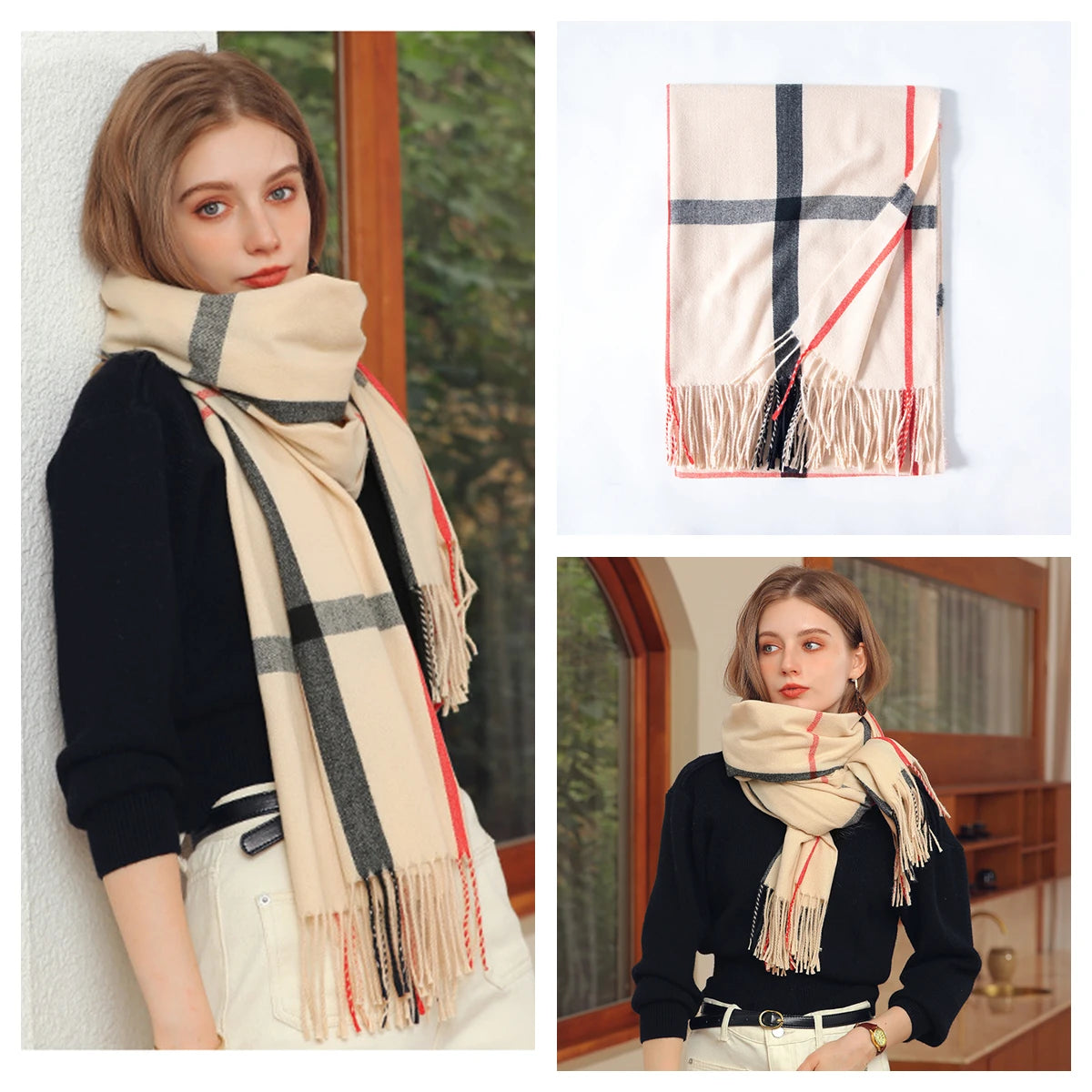 Women Autumn Winter Scarf Lady Cashmere Feeling Muffler Spring Fall Large Blanket Classic Plaid Shawl Soft Warm Wrap Wholesale