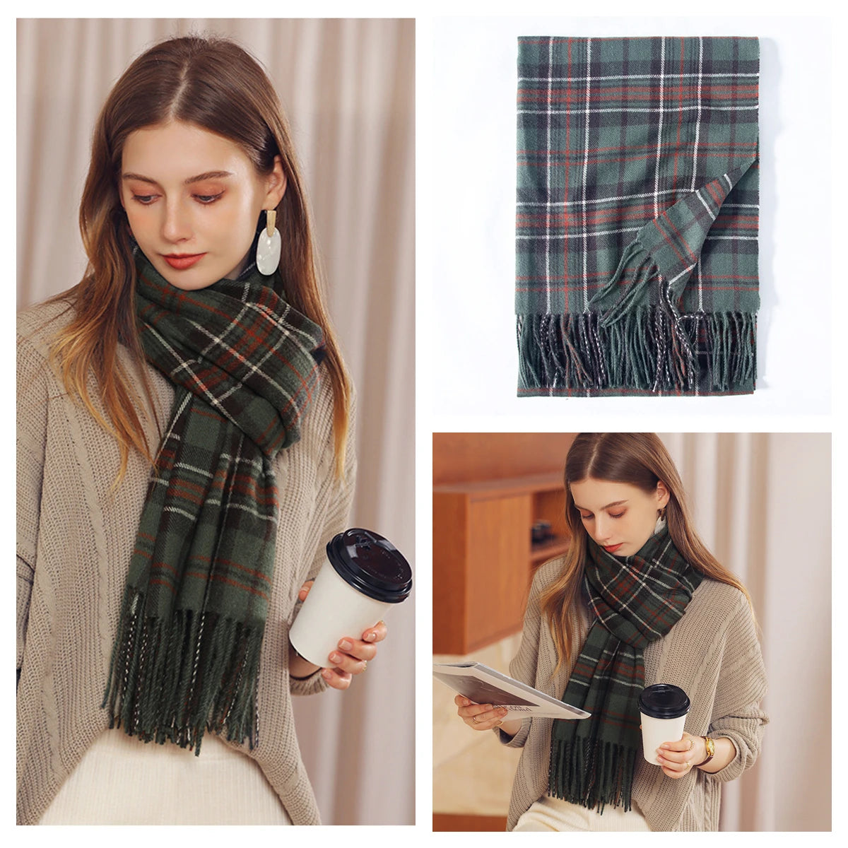 Women Autumn Winter Scarf Lady Cashmere Feeling Muffler Spring Fall Large Blanket Classic Plaid Shawl Soft Warm Wrap Wholesale