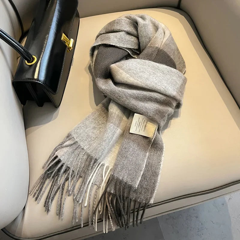 Fashion Classic 100% Wool Plaid Red Scarf Women Couples Autumn Winter Warm Cashmere Thermal Soft Muffler Female Long Wraps Men