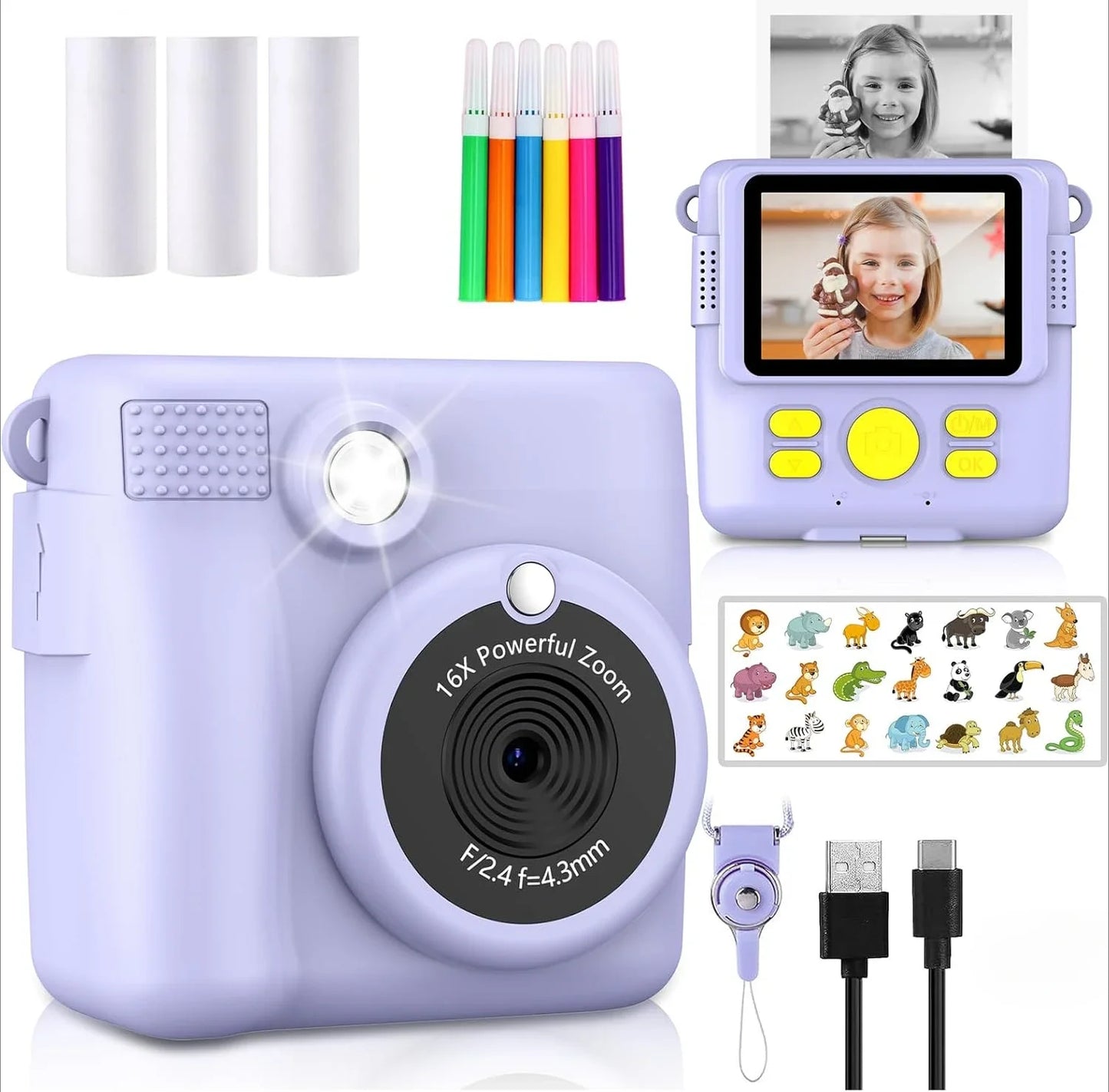 Instant Print Camera for Kids,1080P HD Digital Video Cameras for Toddler,Christmas Birthday Gifts for Age 3-12 Girls Boys,