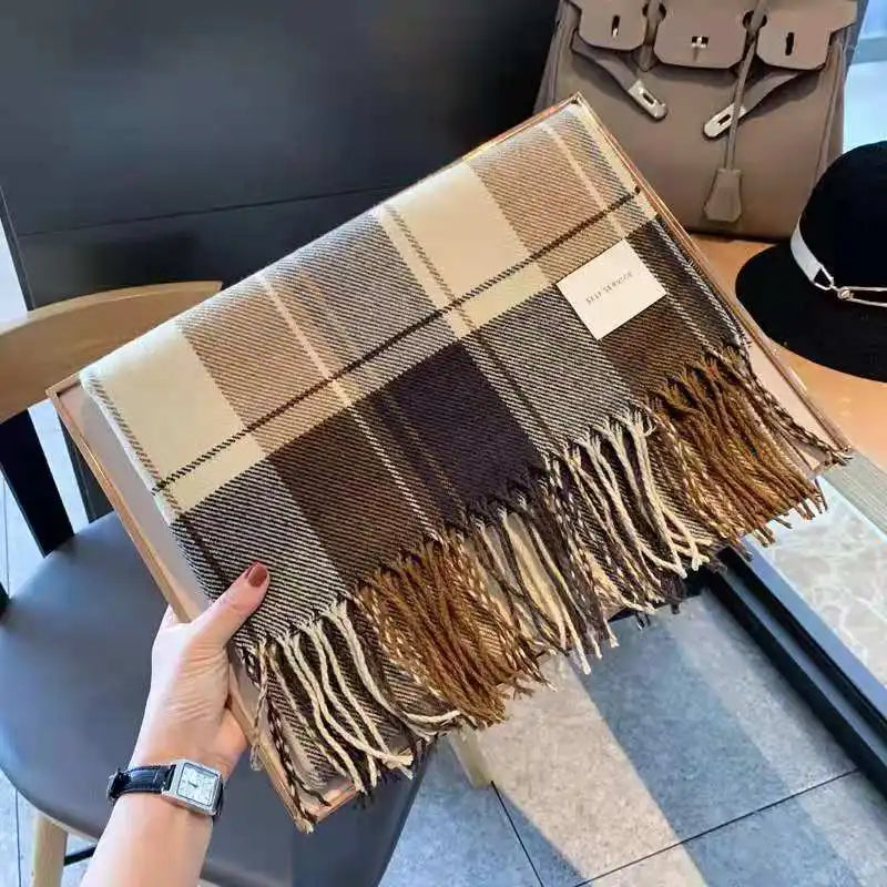 Luxury Plaid Scarf Winter Warm Cashmere Women Long Bandana Pashmina Foulard Female Scarves Tassel Shawl And Wraps 2022 Design