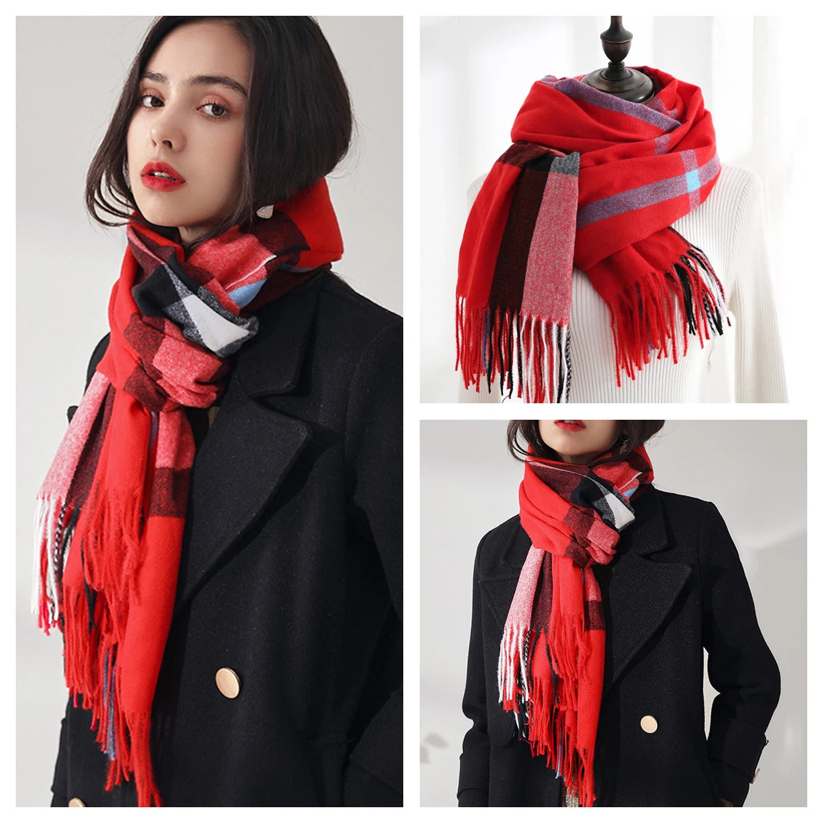 Women Autumn Winter Scarf Lady Cashmere Feeling Muffler Spring Fall Large Blanket Classic Plaid Shawl Soft Warm Wrap Wholesale