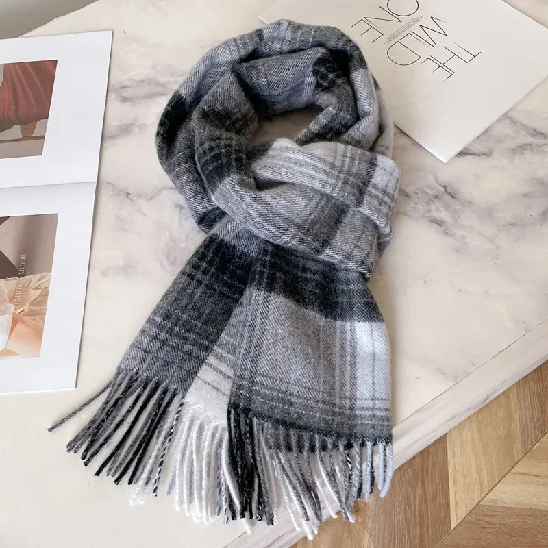 Fashion Classic 100% Wool Plaid Red Scarf Women Couples Autumn Winter Warm Cashmere Thermal Soft Muffler Female Long Wraps Men