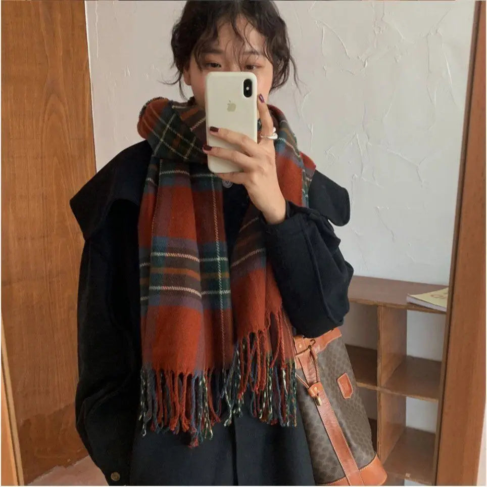 Luxury Plaid Scarf Winter Warm Cashmere Women Long Bandana Pashmina Foulard Female Scarves Tassel Shawl And Wraps 2022 Design