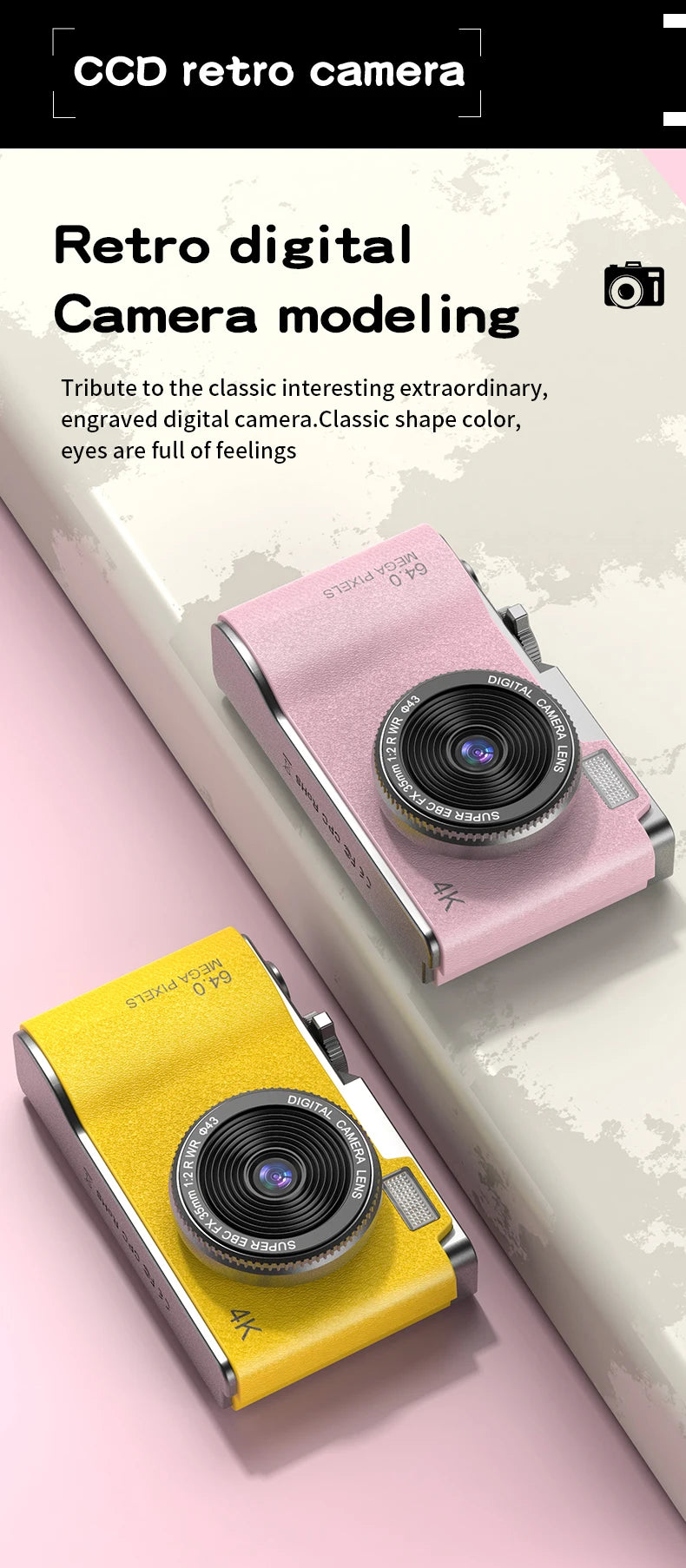 Digital Camera 4K 64MP Photography Camera Video Camcorder Rechargeable Cameras 2.4 inch Screen Camcorder for Kid Adult Beginners