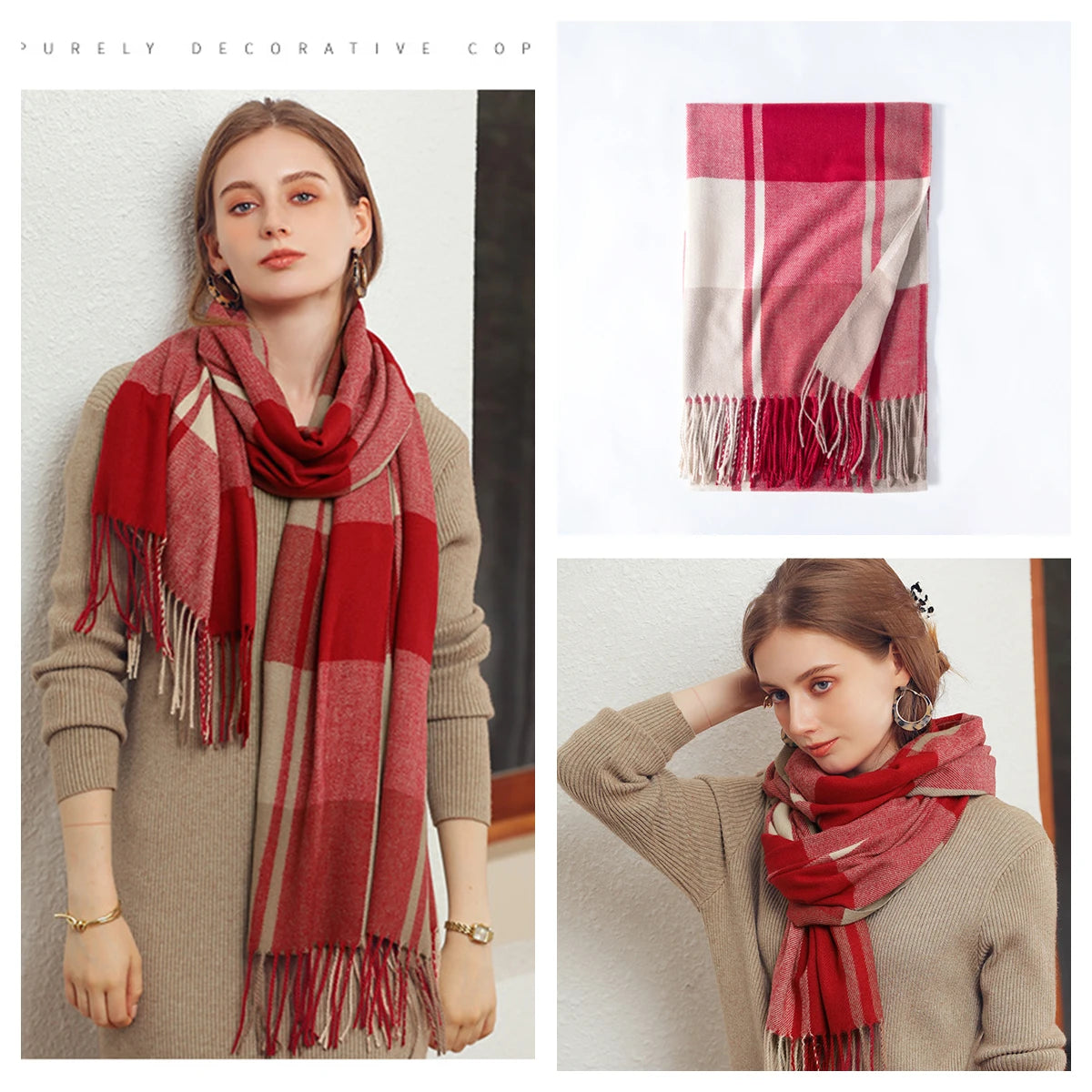 Women Autumn Winter Scarf Lady Cashmere Feeling Muffler Spring Fall Large Blanket Classic Plaid Shawl Soft Warm Wrap Wholesale