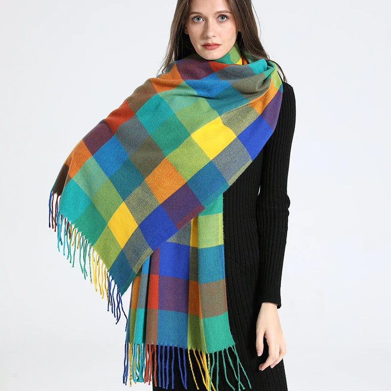 Luxury Plaid Scarf Winter Warm Cashmere Women Long Bandana Pashmina Foulard Female Scarves Tassel Shawl And Wraps 2022 Design