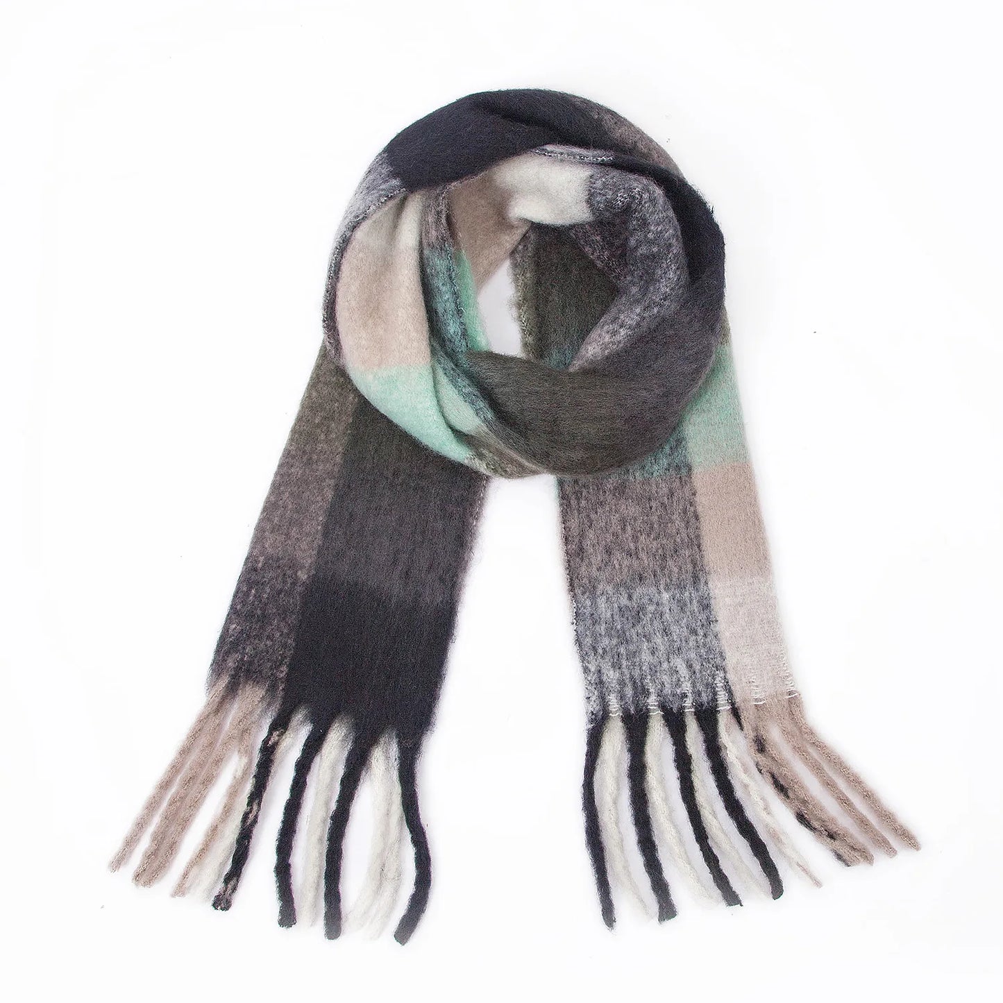 Luxury Brand Women Plaid Scarf Winter Warm Pashmina Shawls Cashmere Thick Wrap Lady Tassel Blanket Scarves Rainbow Hairy Bufanda