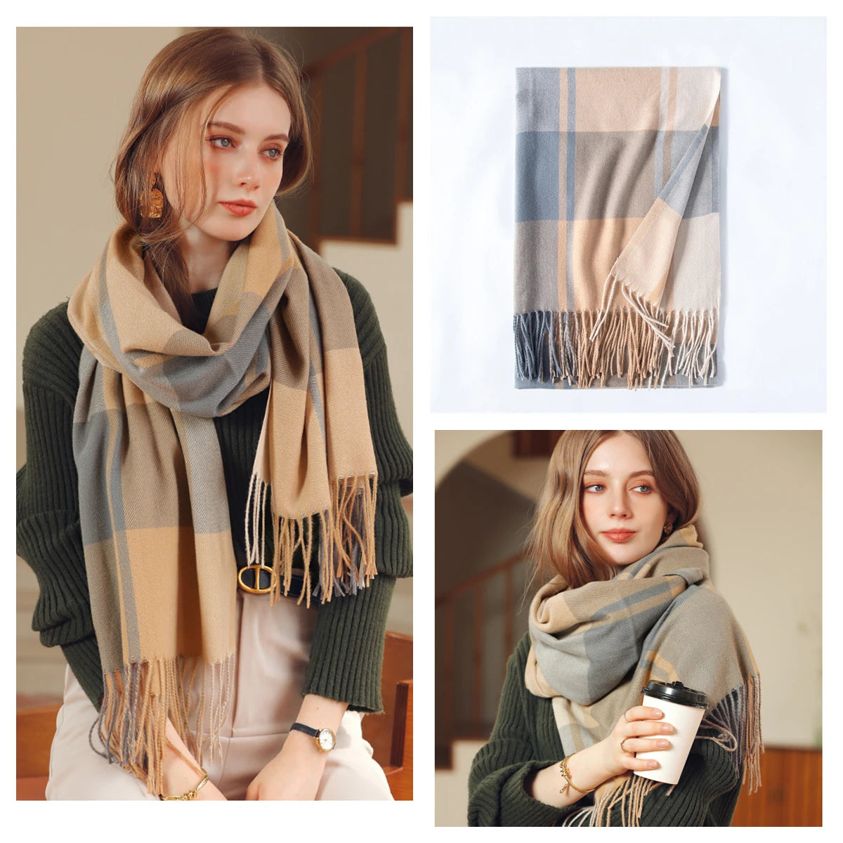 Women Autumn Winter Scarf Lady Cashmere Feeling Muffler Spring Fall Large Blanket Classic Plaid Shawl Soft Warm Wrap Wholesale