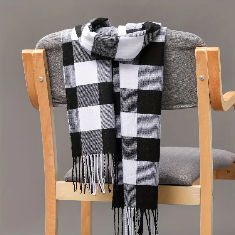 Fashion Cashmere Plaid Soft Solid Women Scarf Winter Shawl New Wrap Bandana Pashmina Tassel Thicken Warm Neckerchief