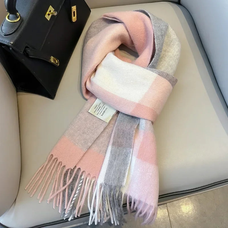 Fashion Classic 100% Wool Plaid Red Scarf Women Couples Autumn Winter Warm Cashmere Thermal Soft Muffler Female Long Wraps Men