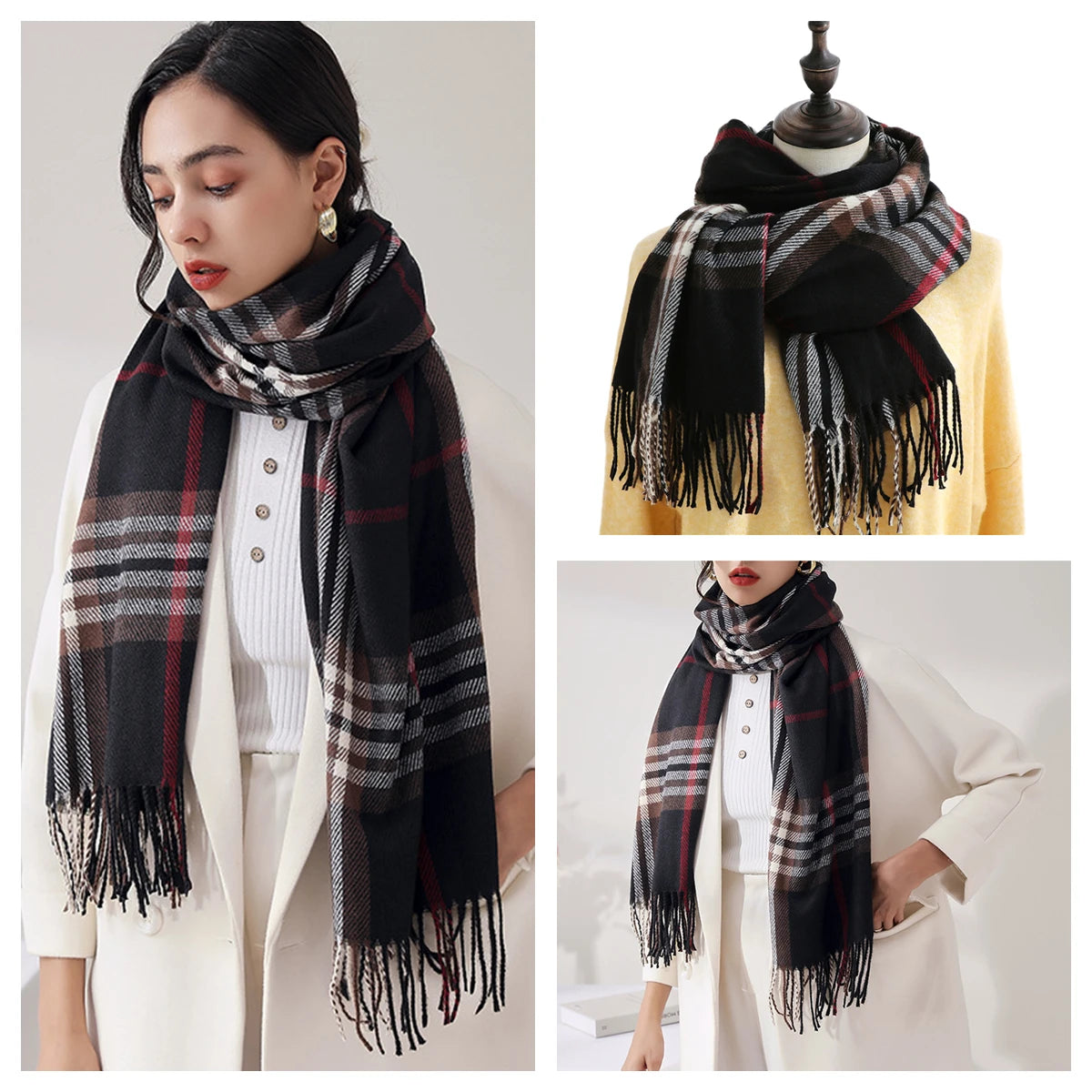 Women Autumn Winter Scarf Lady Cashmere Feeling Muffler Spring Fall Large Blanket Classic Plaid Shawl Soft Warm Wrap Wholesale