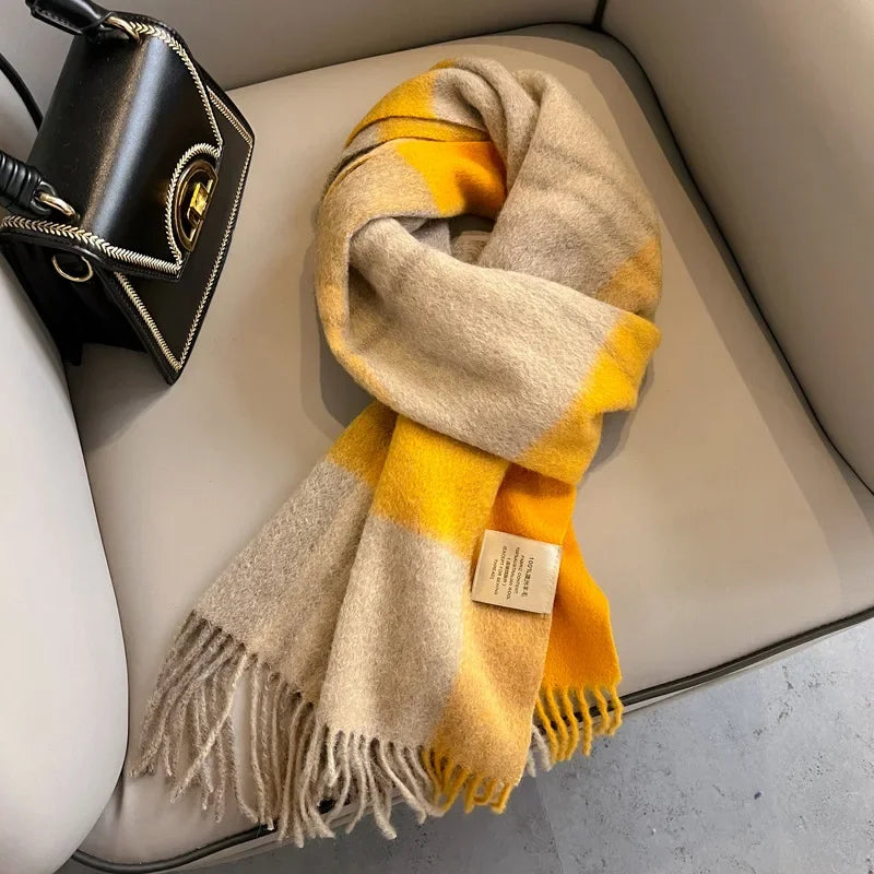 Fashion Classic 100% Wool Plaid Red Scarf Women Couples Autumn Winter Warm Cashmere Thermal Soft Muffler Female Long Wraps Men