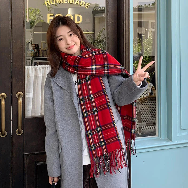INS Autumn Winter Korean Plaid Thick Warm Scarf Su Da Shawl Student's New Style Imitates Cashmere Plaid Atmosphere Flowing