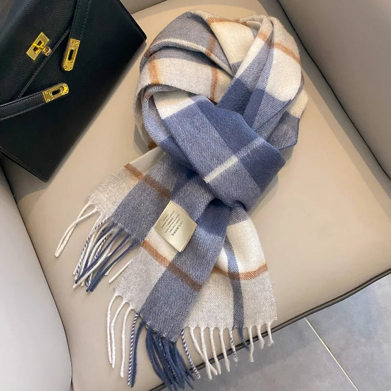 Fashion Classic 100% Wool Plaid Red Scarf Women Couples Autumn Winter Warm Cashmere Thermal Soft Muffler Female Long Wraps Men
