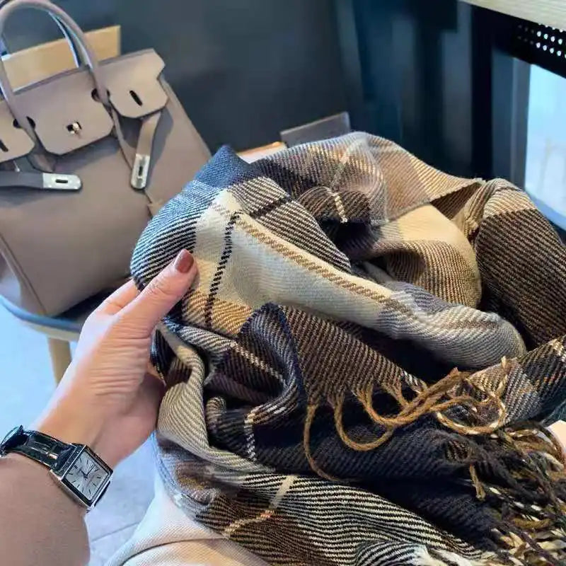 Luxury Plaid Scarf Winter Warm Cashmere Women Long Bandana Pashmina Foulard Female Scarves Tassel Shawl And Wraps 2022 Design