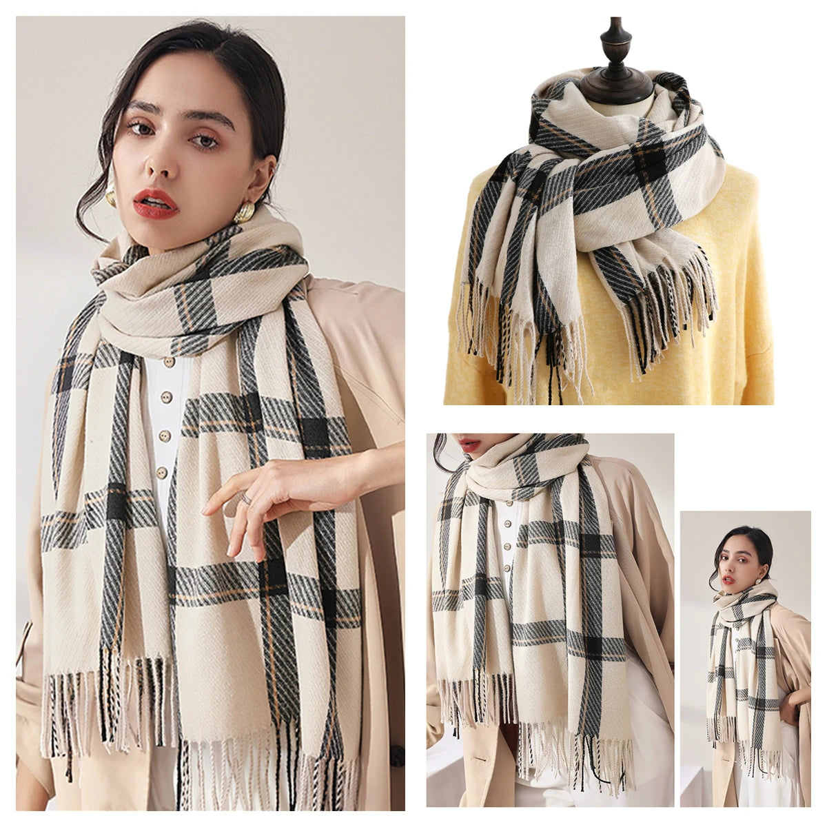 Women Autumn Winter Scarf Lady Cashmere Feeling Muffler Spring Fall Large Blanket Classic Plaid Shawl Soft Warm Wrap Wholesale
